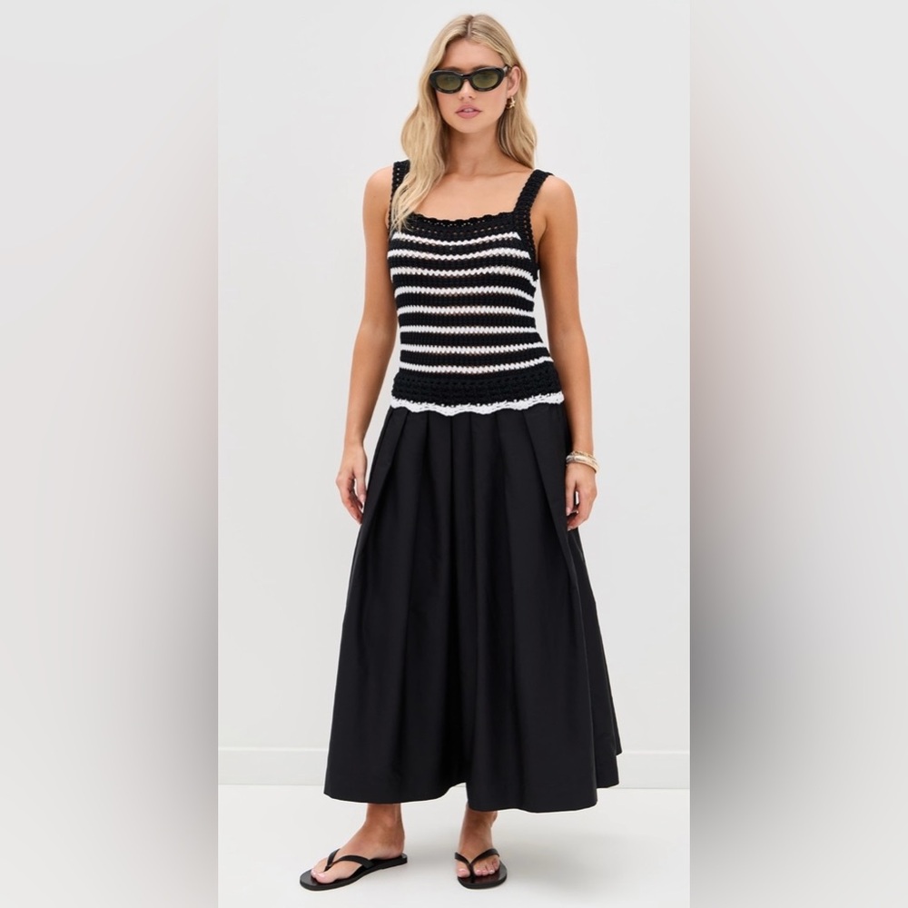 NWT! Madewell Poplin Crocheted Knit Midi Dress Black/ White Combo Mixed Media S
